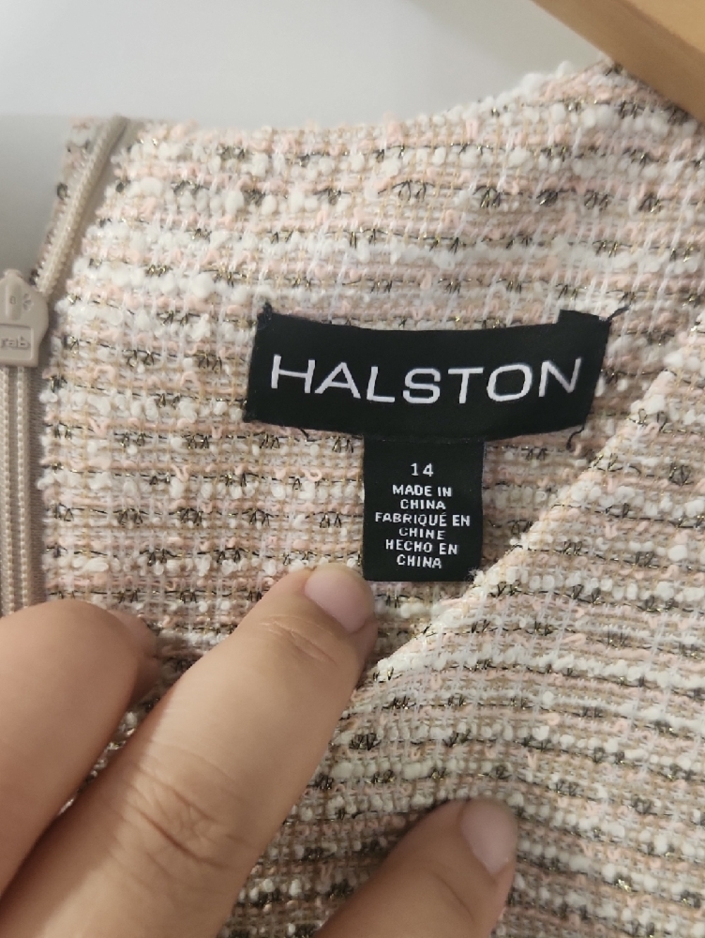 Halston Heritage Beige Tweed Short-Sleeve Shift Dress - Picture 2 of 10